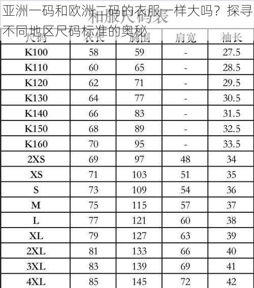 亚洲一码和欧洲二码的衣服一样大吗？探寻不同地区尺码标准的奥秘